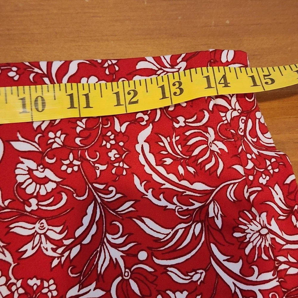 CeCe Maxi Skirt Womens Small Red White Floral Elastic Waist Knit‎ Casual Office